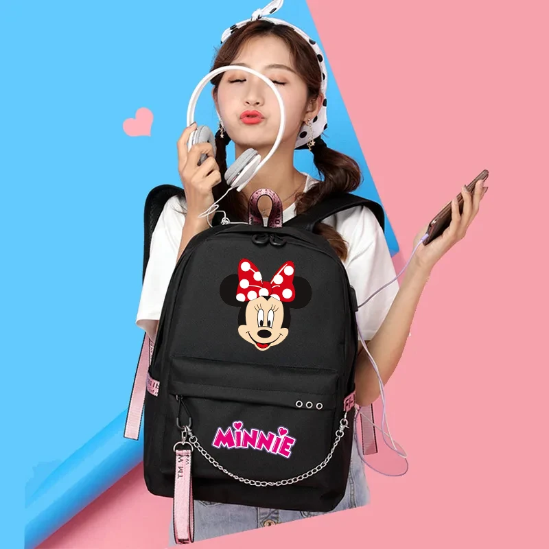 Disney Minnie Mouse Backpack Back To School Kawaii Backpack Bag Lunch Bag Pencil Case for Boy Girl Women Travel Bag Mochila