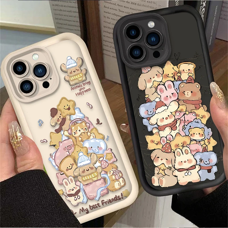 Cute Graffiti Animals Case For iPhone 16 15 14 13 12 11 Pro Max X XS X S Max XR SE 2020 7 8 Plus Shockproof Soft Silicone Cover