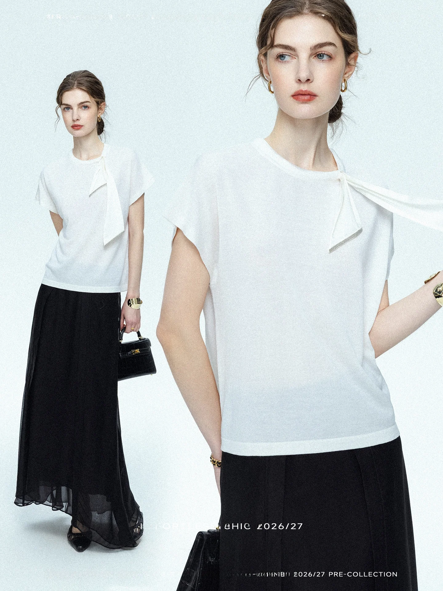 

Handmade Wool Silk Blend Short Sleeve T-Shirt Women's Casual Straight Cut round Neck Regular Length Stripe Pattern