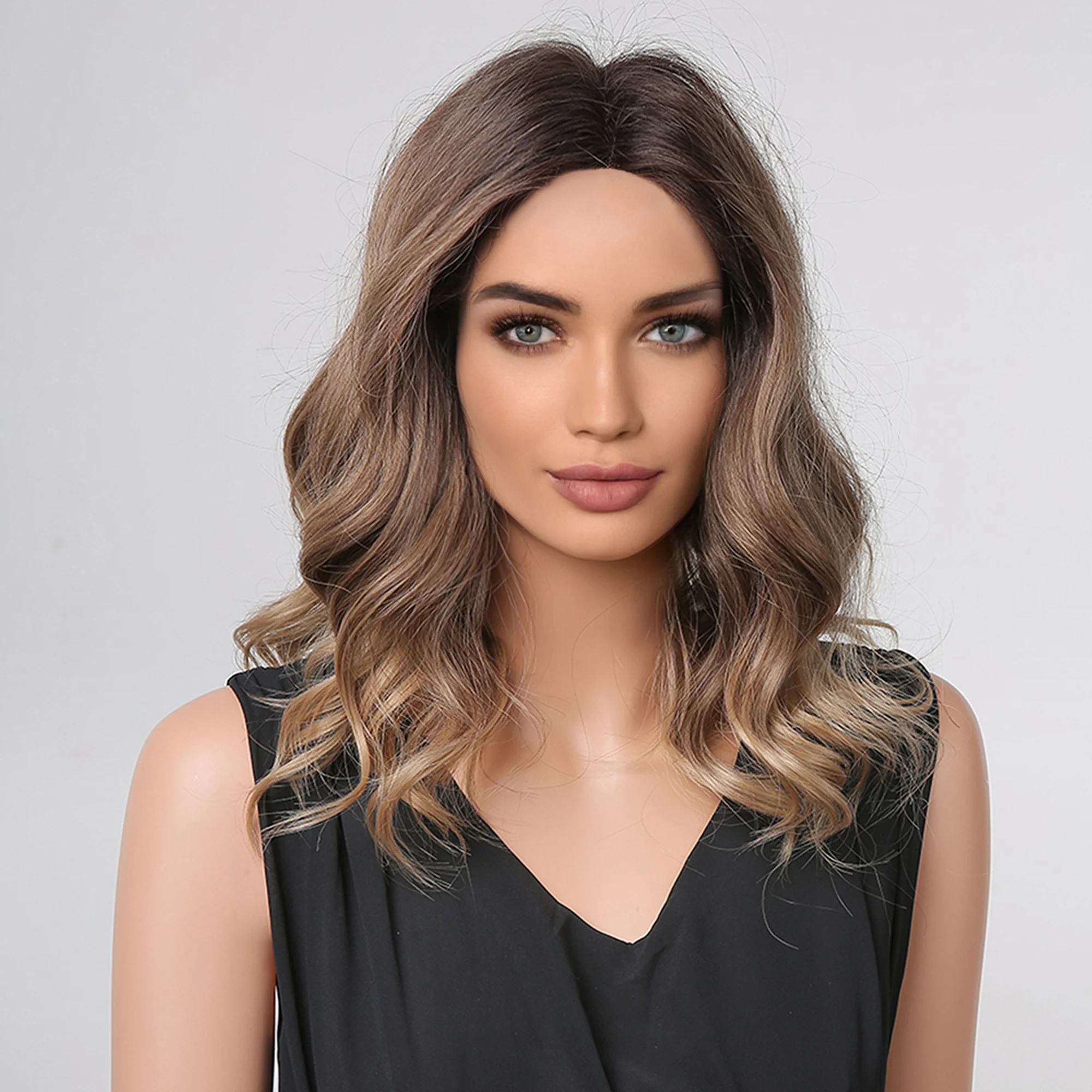 HENRY MARGU Ombre Chestnut Brown Bob Synthetic Wig Medium Long Wavy Wigs For Women Cosplay Party Natural Heat Resistant Hair Wig