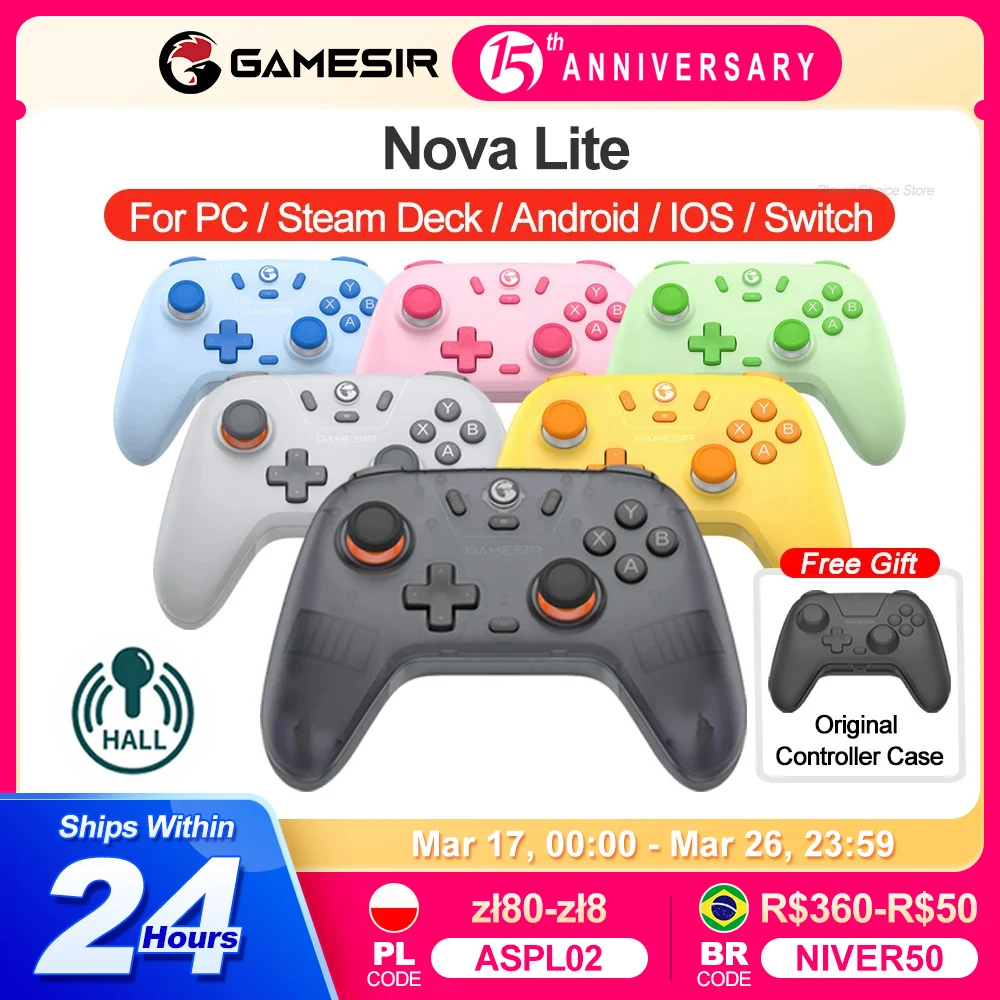 Gamesir Nova Lite จอยควบคุมเกมไร้สายพร้อมบลูทูธ, ดองเกิล, มีสายสำหรับสวิทช์, Android, iOS, PC และเกมไอน้ำ