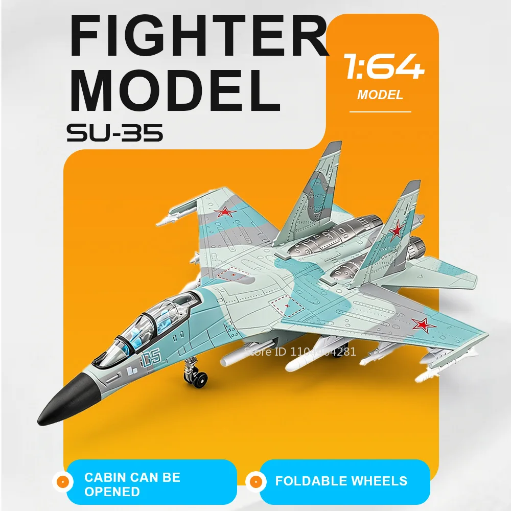 

1:64 Su-35 Fighter Model Diecast Alloy Car Toys Cabin Opened with Sound Light Pull Back Miniature Airplane Popular Gifts for Boy