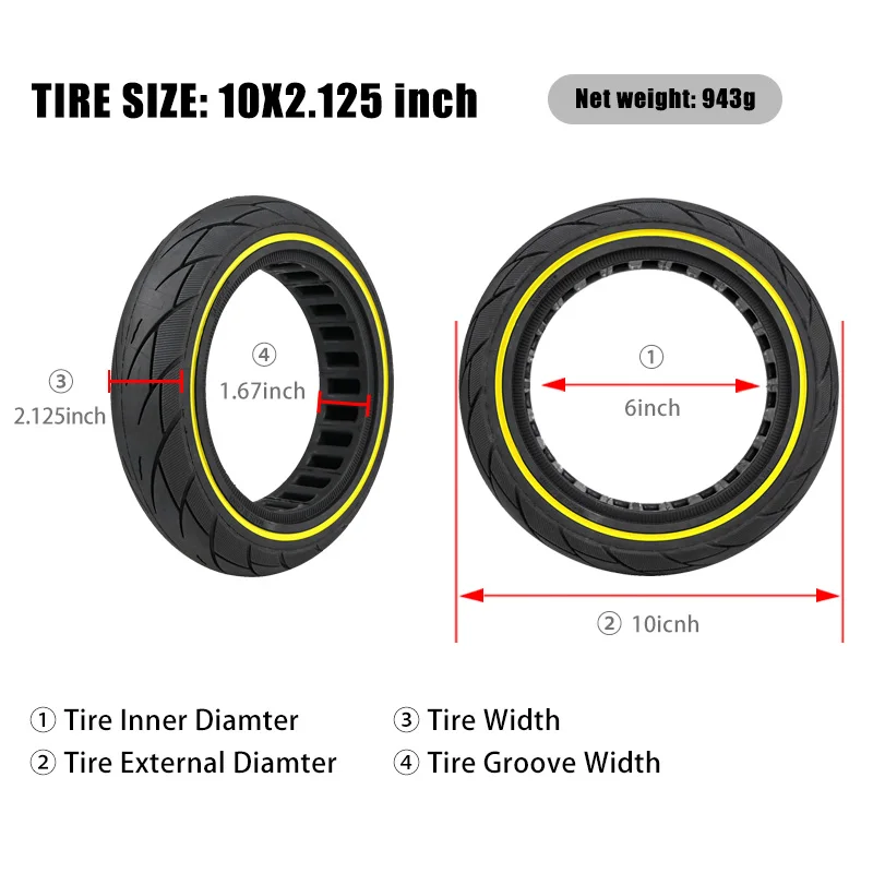 10*2.125 Solid Tire for Ninebot F40 F30 F20 Electric Scooter Explosion-Proof Replacement 10 Inch Rubber Honeycomb Trye