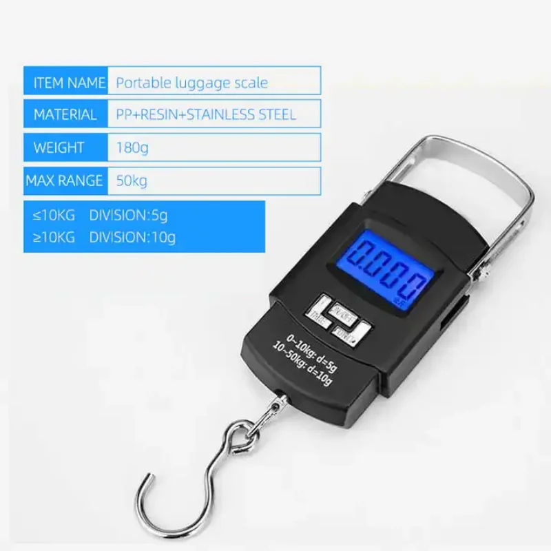 1pc Black 50kg Portable Electronic Portable Luggage Scale LCD Digital Display Screen Express Delivery Scale Hook Mini Scale