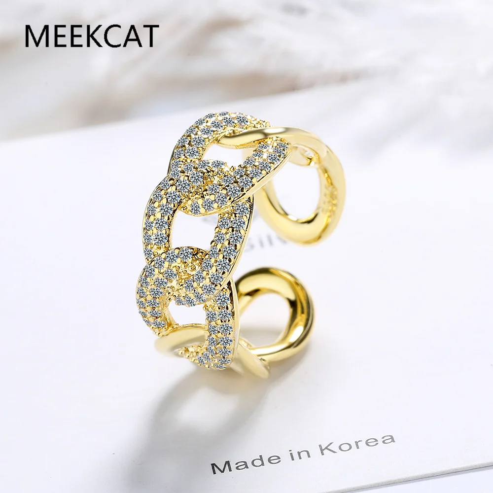 Iced Out Personalized Fashion Cuban Link Chain Ring S925 Sterling Sliver Bling CZ Simulated Zircon Hip Hop Ring for Men Women view 2
