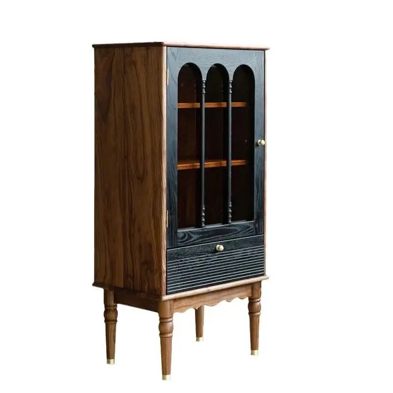 

French retro solid wood TV cabinet black American small apartment living room locker floor-to-ceiling antique furniture