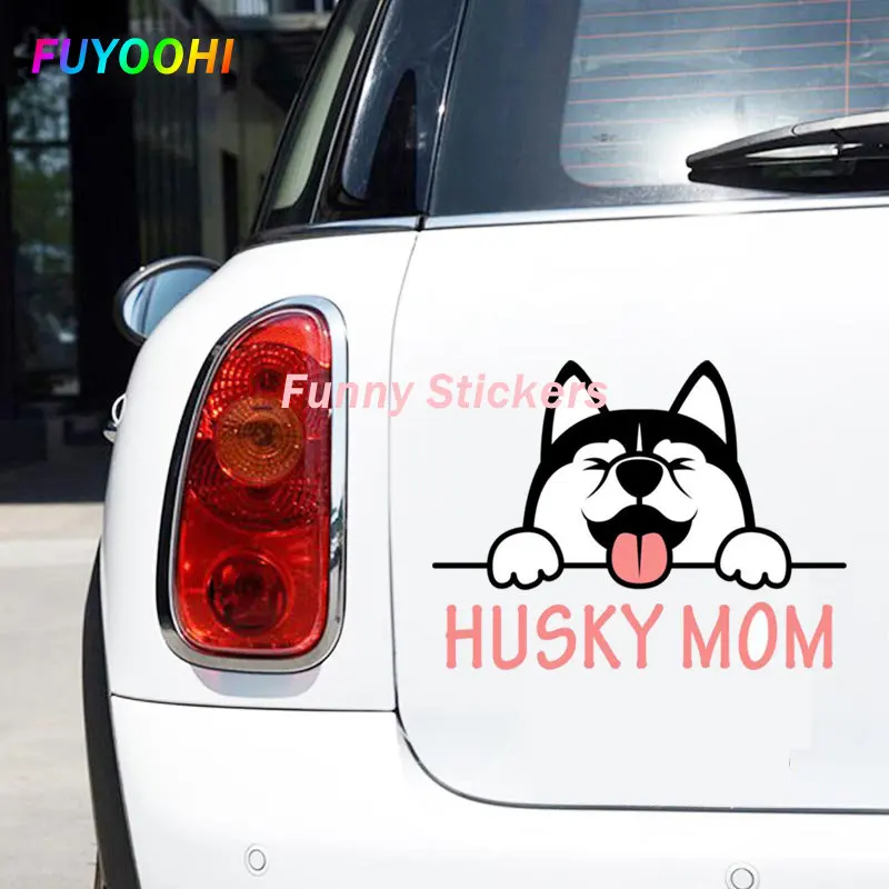 FUYOOHI Play Stickers Husky Dog Peeks Car Stickers Cute Anime Creative Vinyl Decal Scratch-Proof Windshield Bumper Car Label