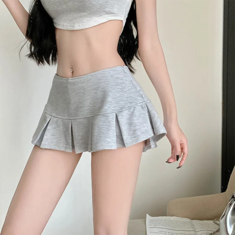 Lucyever Streetwear Y2K Mini Skirt Women Sexy Low-Waisted Ultrashort Pleated Skirts Female Summer Hot Solid Shorts A-Line Skirts