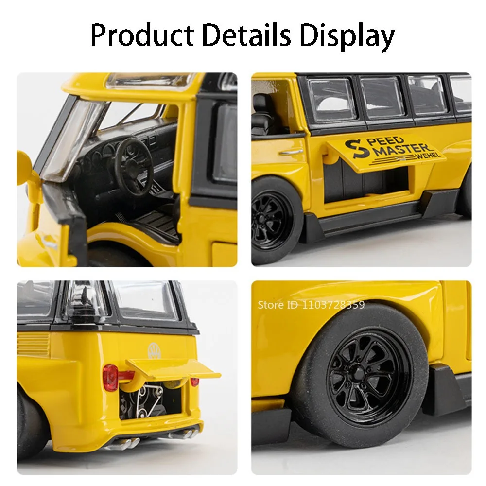 1:32 T1 BUS Miniature Model Toy Cars Alloy Diecast Double-decker Bus Models Sound Light Doors Opened Pull Back for Boys Gifts
