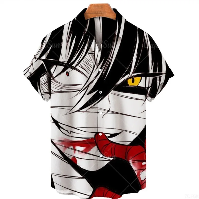 Hawaiian Shirt 3D Digital Print Japanese Horror Casual Loose Collared Shirt