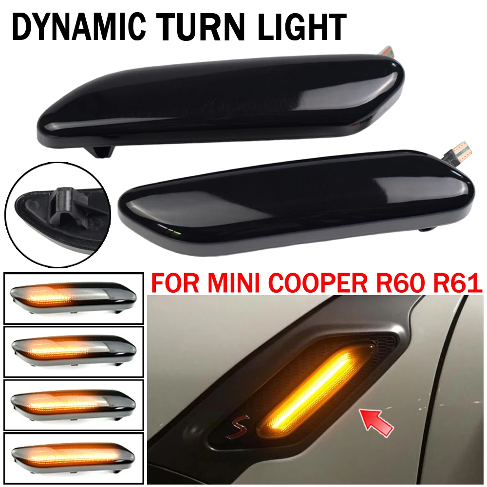 

For BMW MINI COOPER R60 R61 COUNTRYMAN PACEMAN Dynamic scroll flashing LED Side Marker Indicator Lamp Turn Signal Fender Lights