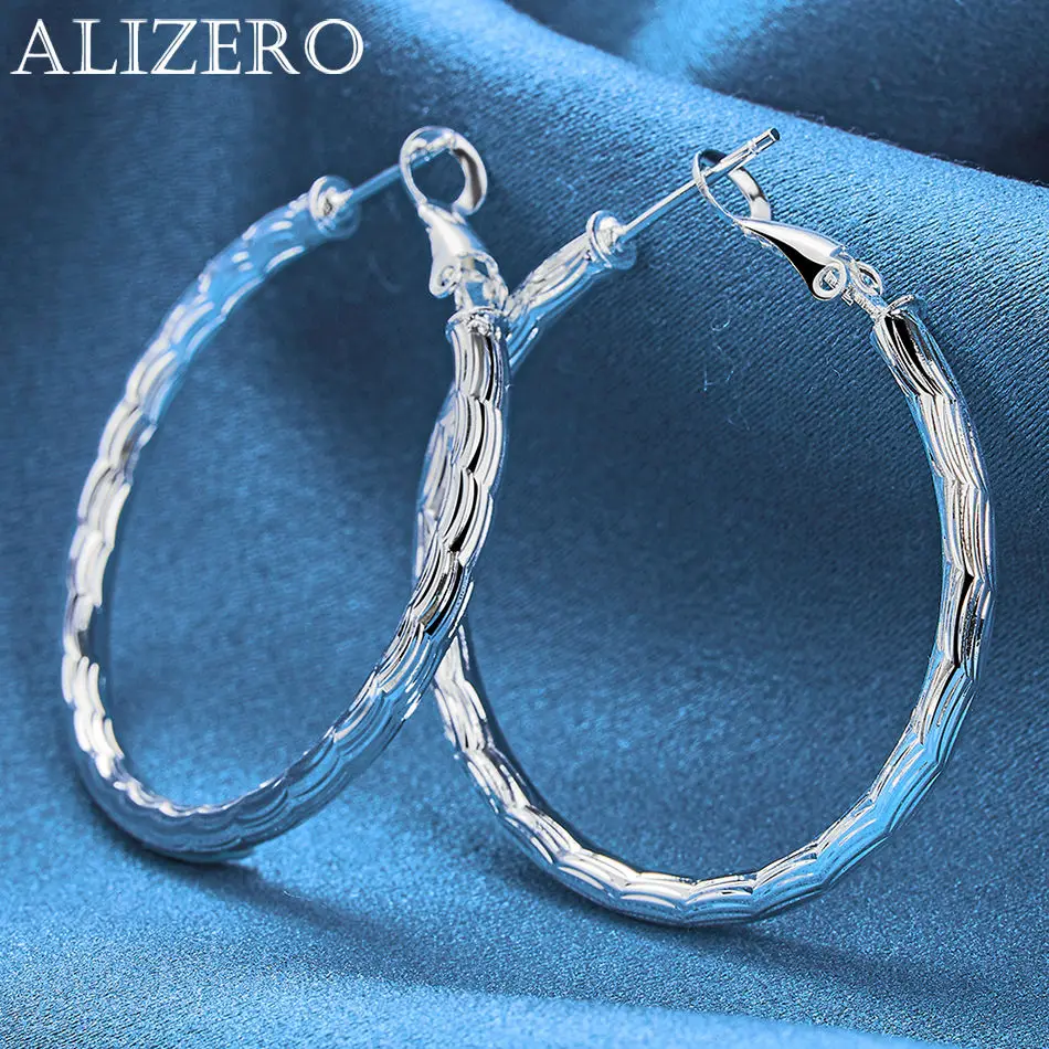 

ALIZERO 925 Sterling Silver 40MM Hoop Earrings for Women Perfect Gift Idea Accessories Jewelry Unique wave Pattern Design