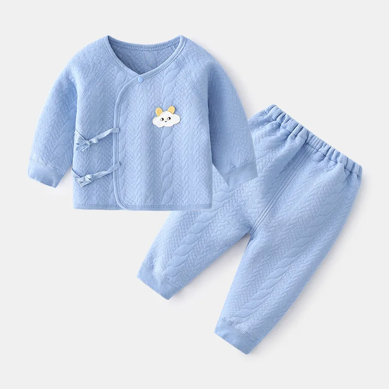 Newborn thermal underwear baby boneless cotton long johns set baby monk clothes baby padded lace-up