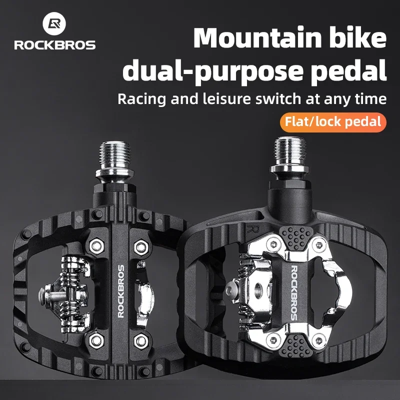 ROCKBROS MTB Bicycle Pedals 2 In 1 Flat/Lock Pedal Mountain Bike Non-Slip Labor Saving Nylon Pedals Waterproof Sealed Bearing