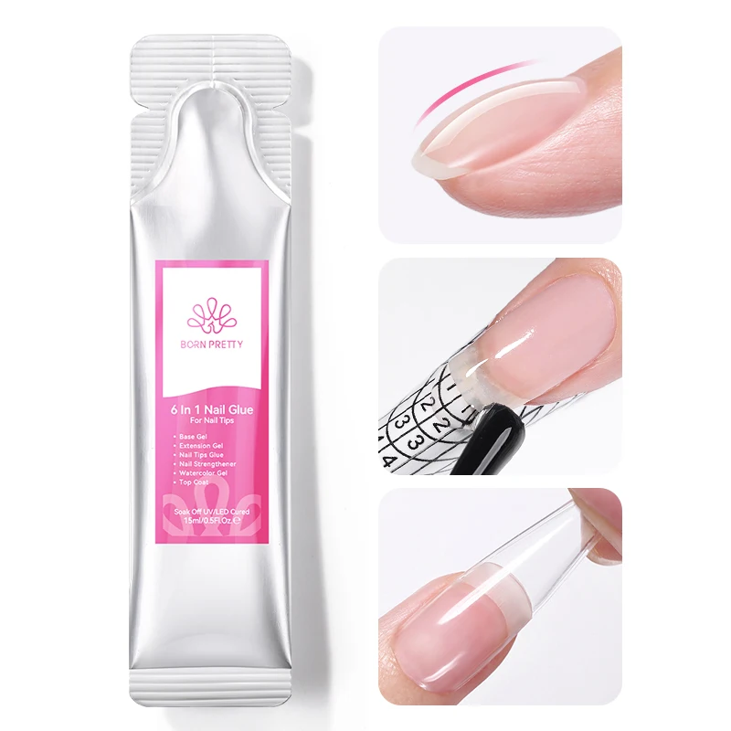 BORN PRETTY 15g 6 in 1 estensione smalto gel UV colla per unghie punte per unghie finte gel base unghie semipermanenti arte manicure autolivellante