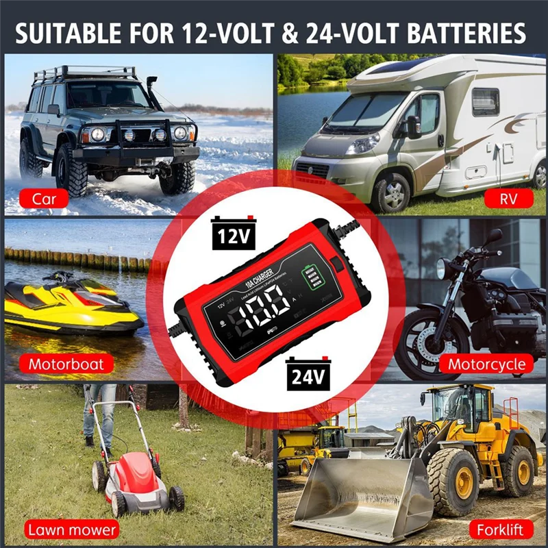 

AM-10A Automatic Charging For Lithium Lifepo4 GEL Lead-Acid Batteries 12V 24V Motorcycle Charger Car Battery Charger