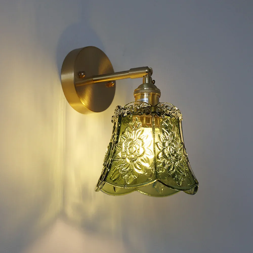 

Flower Design Retro Wrought Iron Glass Modern Nordic Bedside Wall Lamp Minimalist Bathroom Mirror LED Interior Wall Light