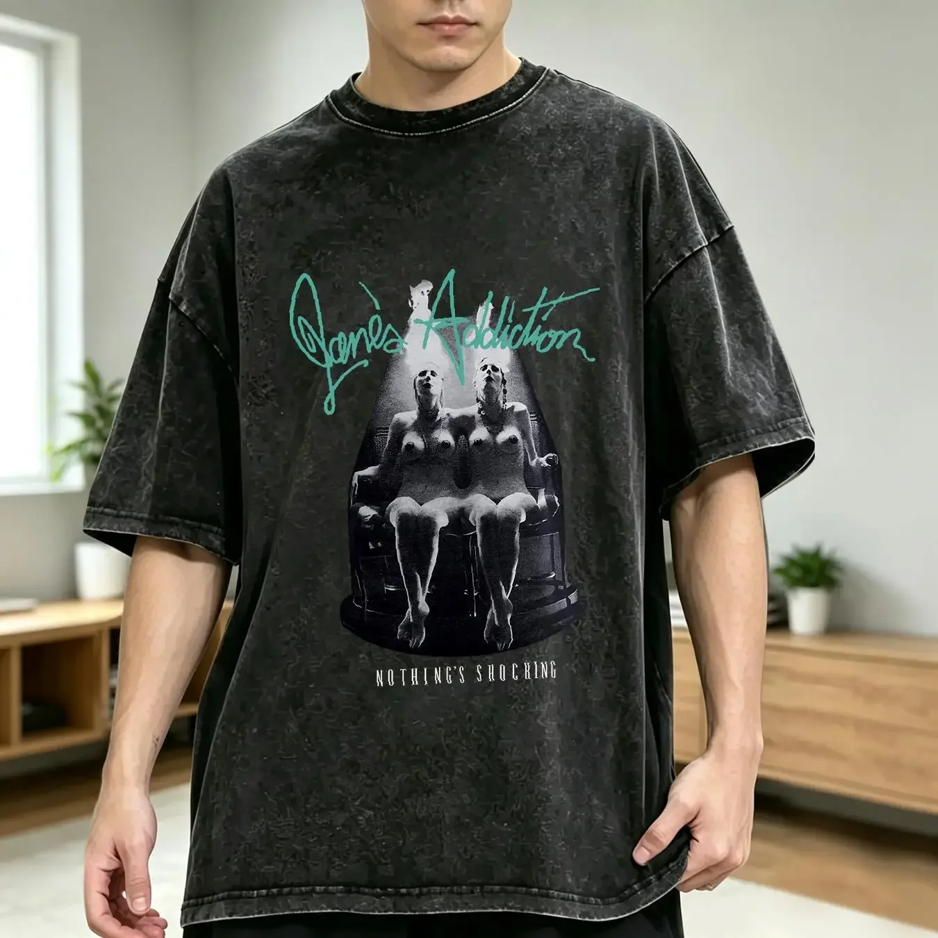 washed T Shirt Janes Addiction Band Nothing's Shocking basic black NH10478 vintage Washed fashion homme Breathable