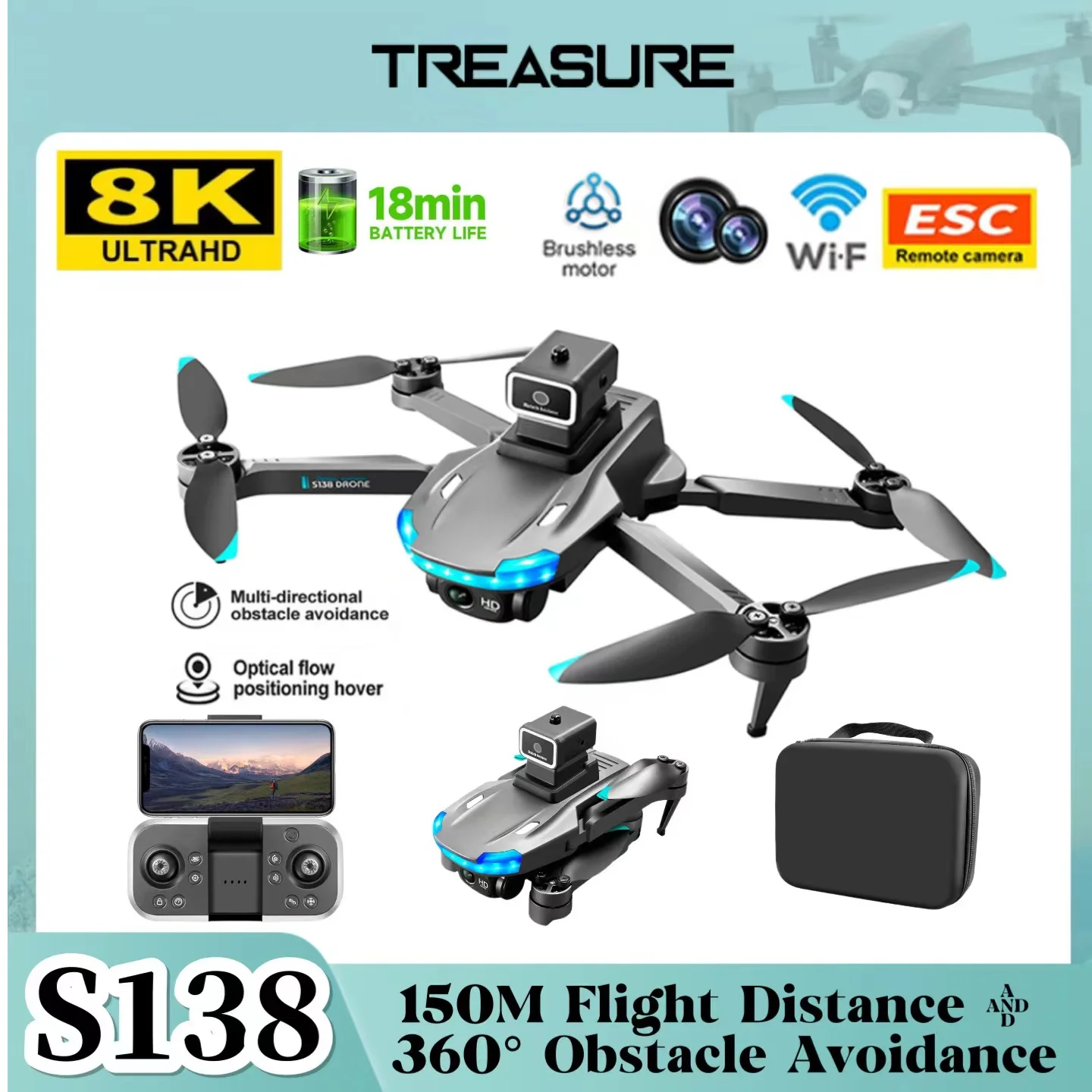 S138 8K Professional Drone Dual Camera 2.4G WIFI FPV Obstacle Avoidance Folding Quadcopter UAV Gift Toy