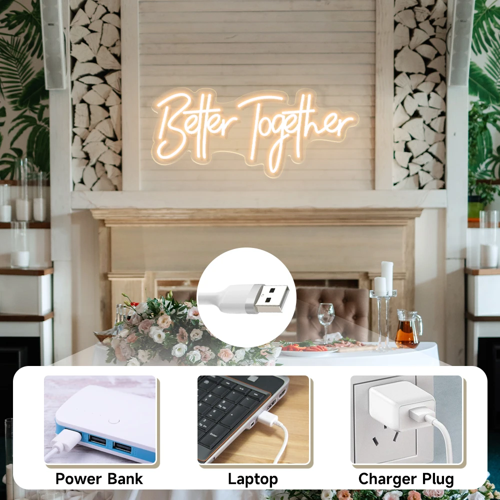 Better Together Neon LED Sign, Feliz Aniversário, Decoração de Casamento, Party Neon Lights, USB, Room Wall Decor, Oh Baby Signs