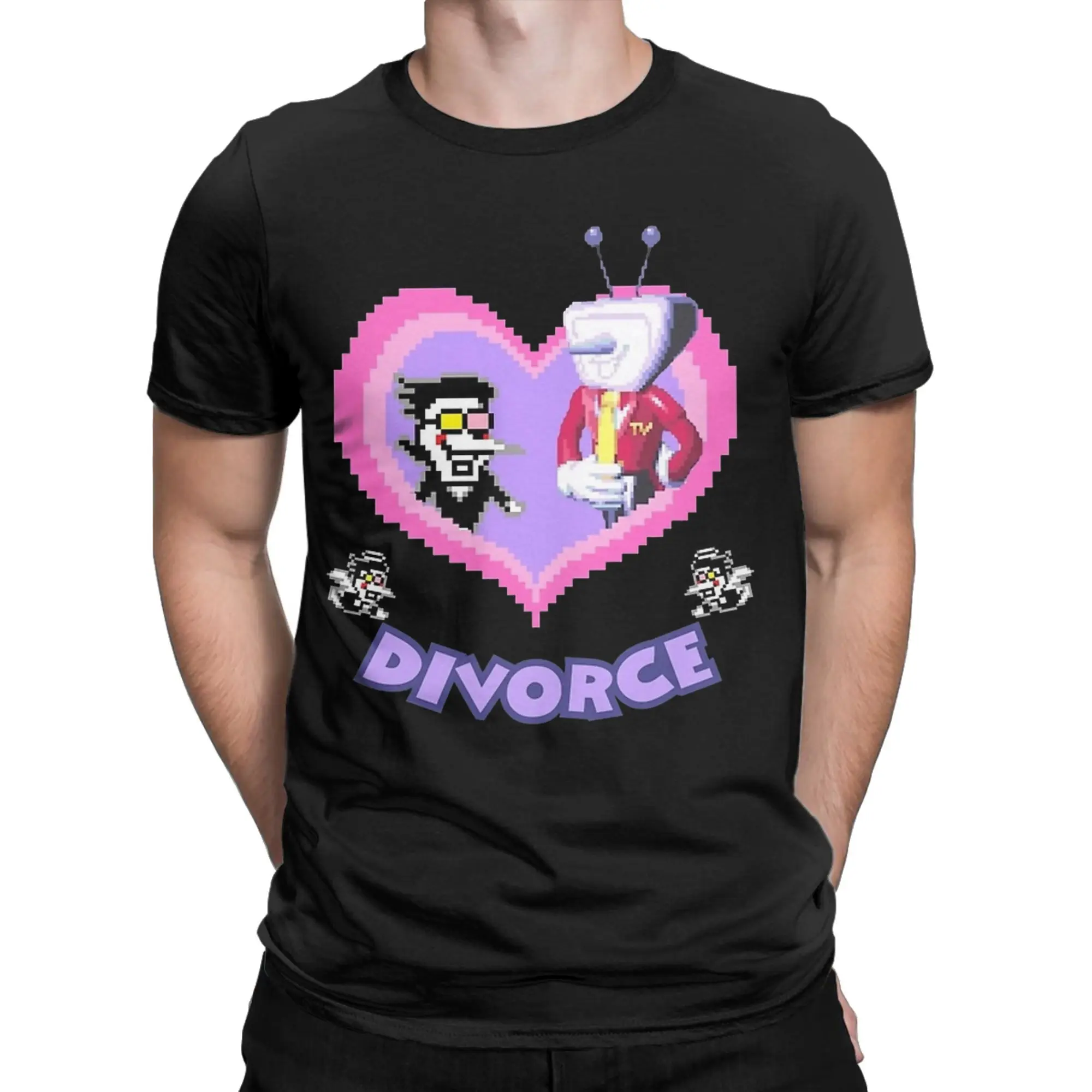 spamton and tenna of divorce Deltarune Game T-Shirts for Men Humorous Cotton Tees Round Collar Short Sleeve Clothes