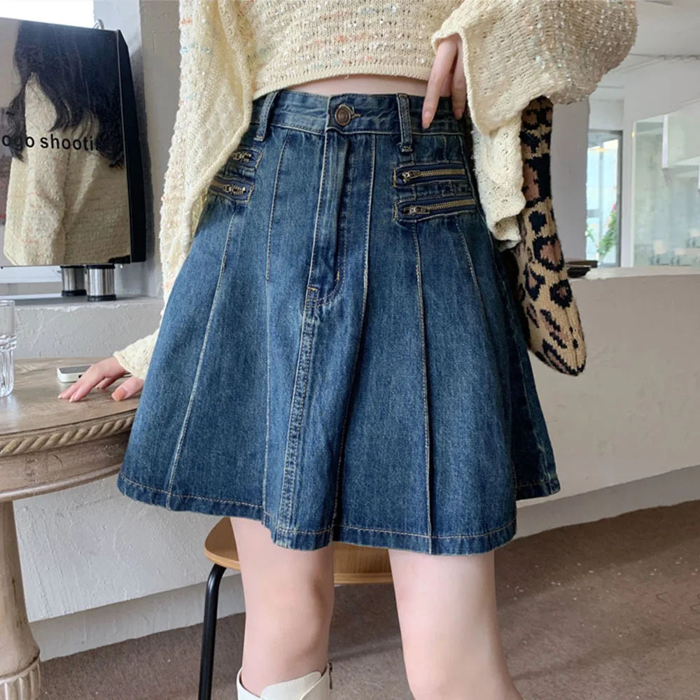 4XL Denim Skirt Women Vintage 90s Streetwear Korean Fashio High Waist Jean Skirt Harajuku E-girl Clothes Mini Sexy Pleated Skirt