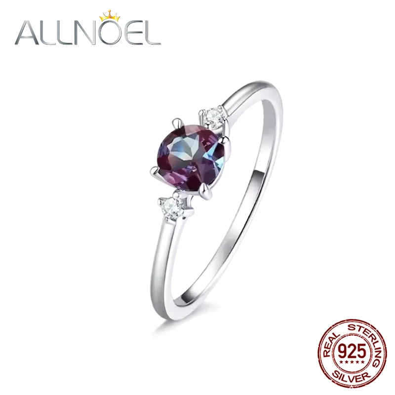 ALLNOEL 925 Sterling Silver Color Changing Alexandrite Ring Minimalist Stackable Band For Women Anniversary Fine Jewelry Gift