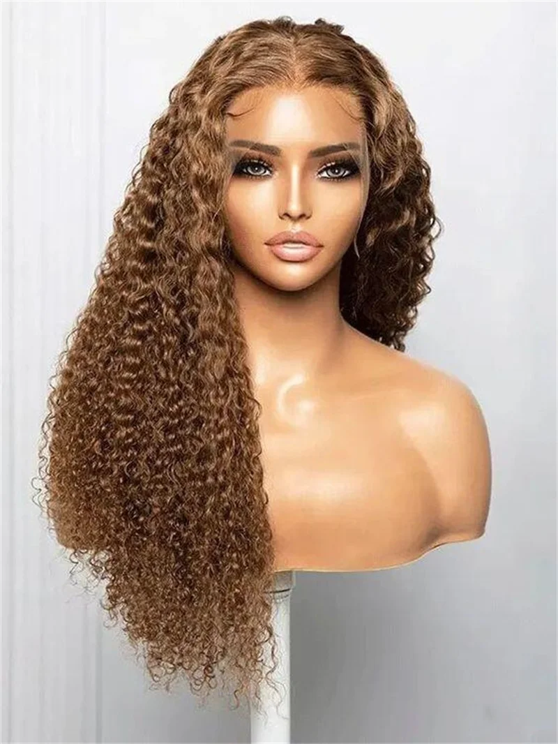 

Long Curly Soft 26" 180% Density Glueless Brown Kinky Curly Lace Front Wig For Women BabyHair Preplucked Heat Resistant Fashion