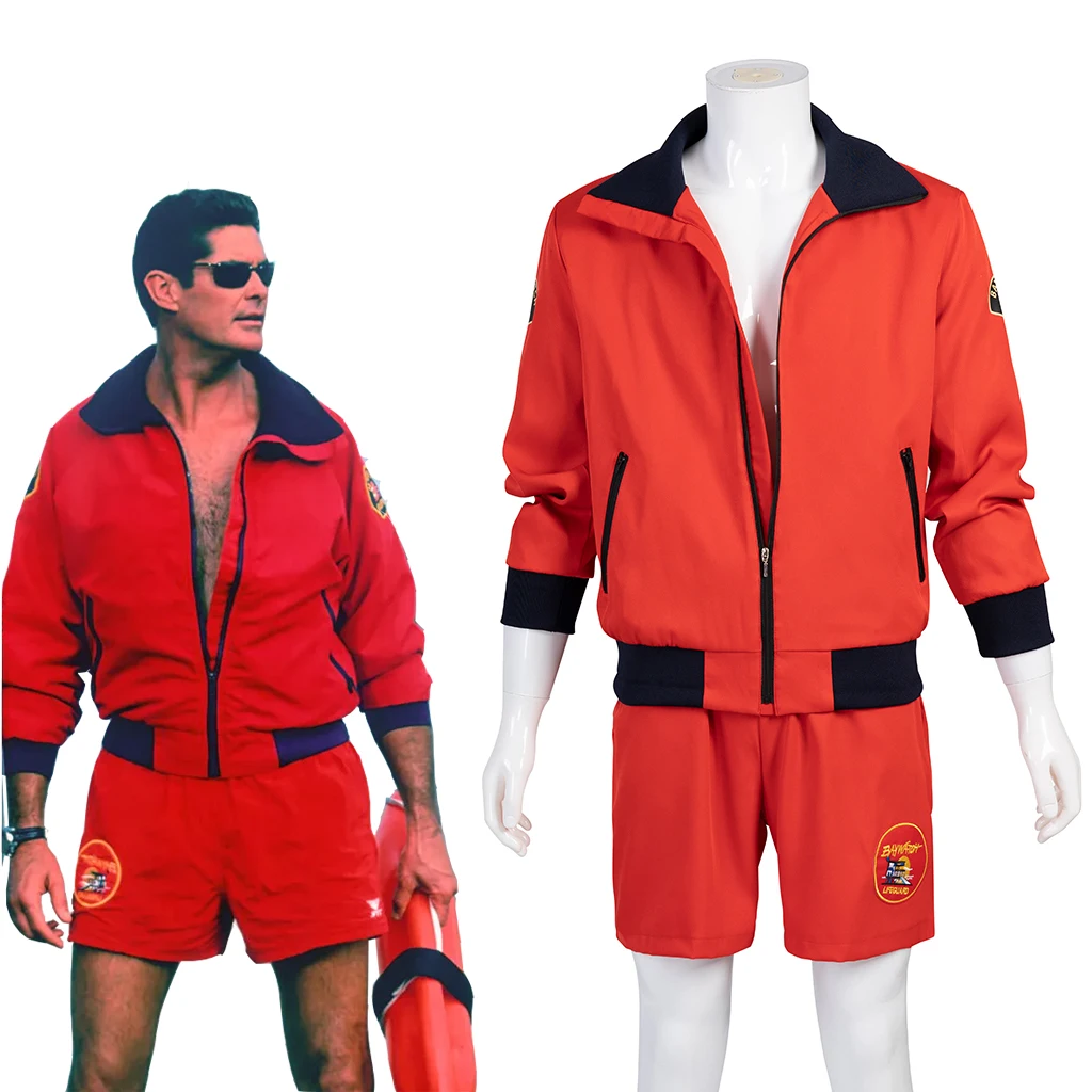 Bay watch Cosplay das Mentor Kostüm rot Reiß verschluss Jacke Mantel Shorts setzt David Hasselhoff Kostüm Männer Halloween Party Outfits