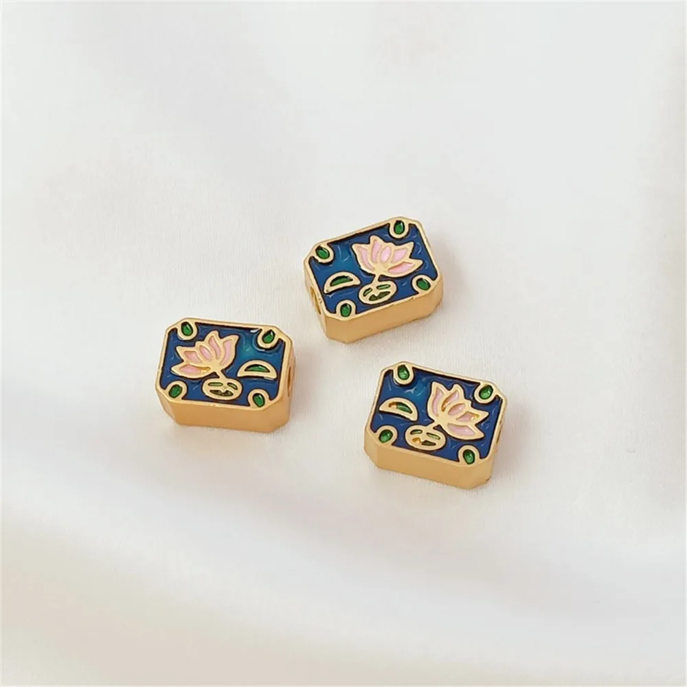 Ancient-style Gold Accessory Oil-dripping Lotus Square Beads DIY Handcrafted Beaded Bracelet Woven Bracelet Material view 5