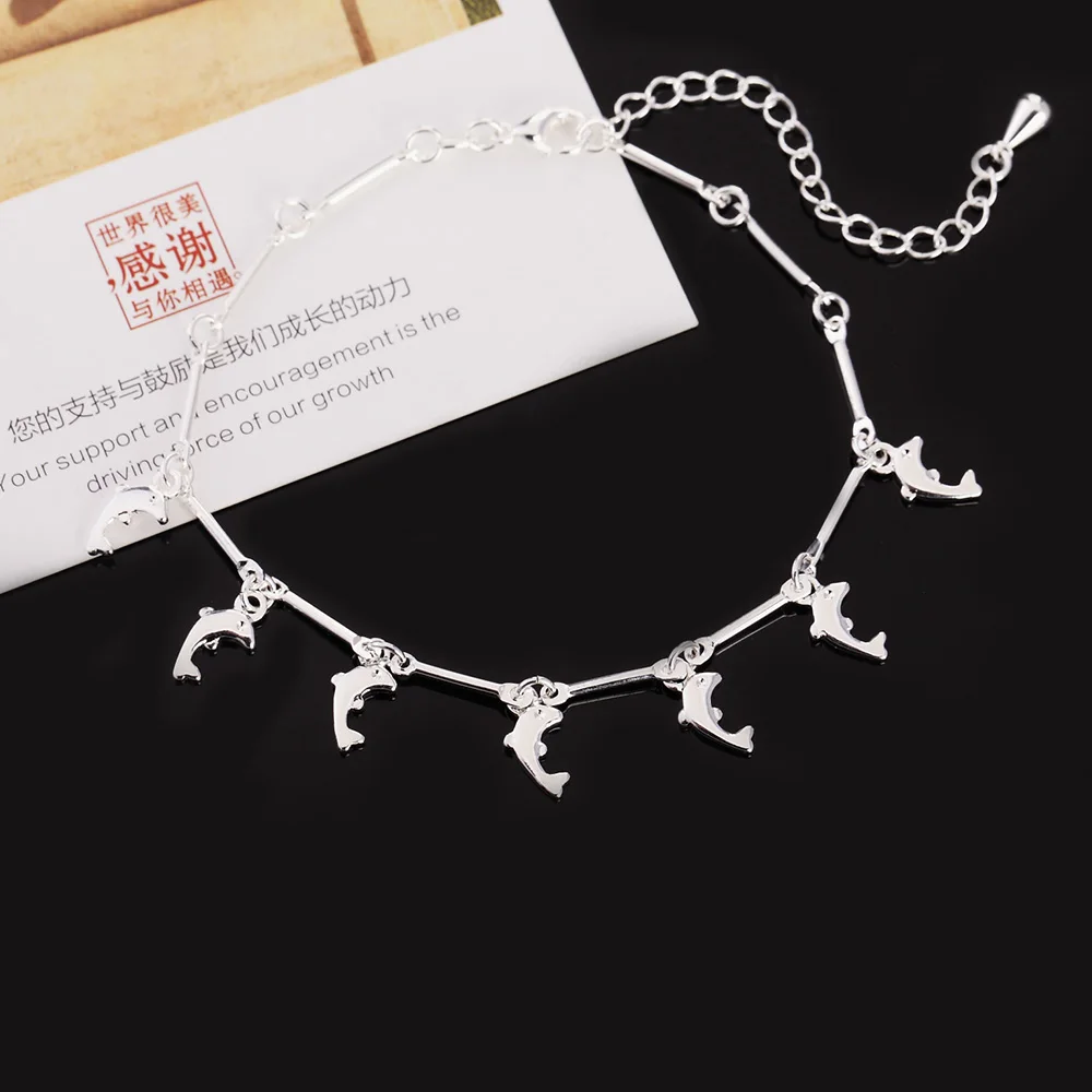 korean fashion 925 sterling Silver Pretty romantic dolphin Chain Bracelets for Women Party wedding accessoriesGift fine Jewelry