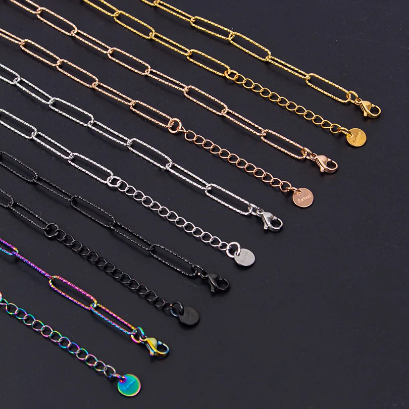 1/5/10pcs New Long Oval Hollow Out Geometry Chain Necklaces For Women Men Accessories 40+5cm Stainless Steel Necklace Jewelry