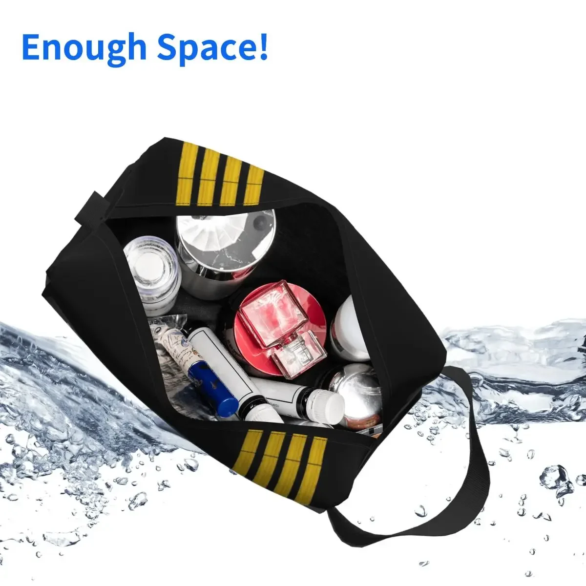 Travel Pilot Captain Stripes Toiletry Bag Kawaii Aviation Airplane Aviator Cosmetic Makeup for Women Beauty Storage Dopp Kit Box