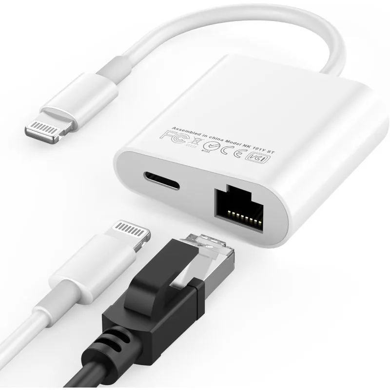 

Сетевой адаптер Ethernet LAN с портом зарядки для IPhone 14 13 12 11 XS XR X, поддерживает высокую скорость 100 Мбит/с, Plug and Play