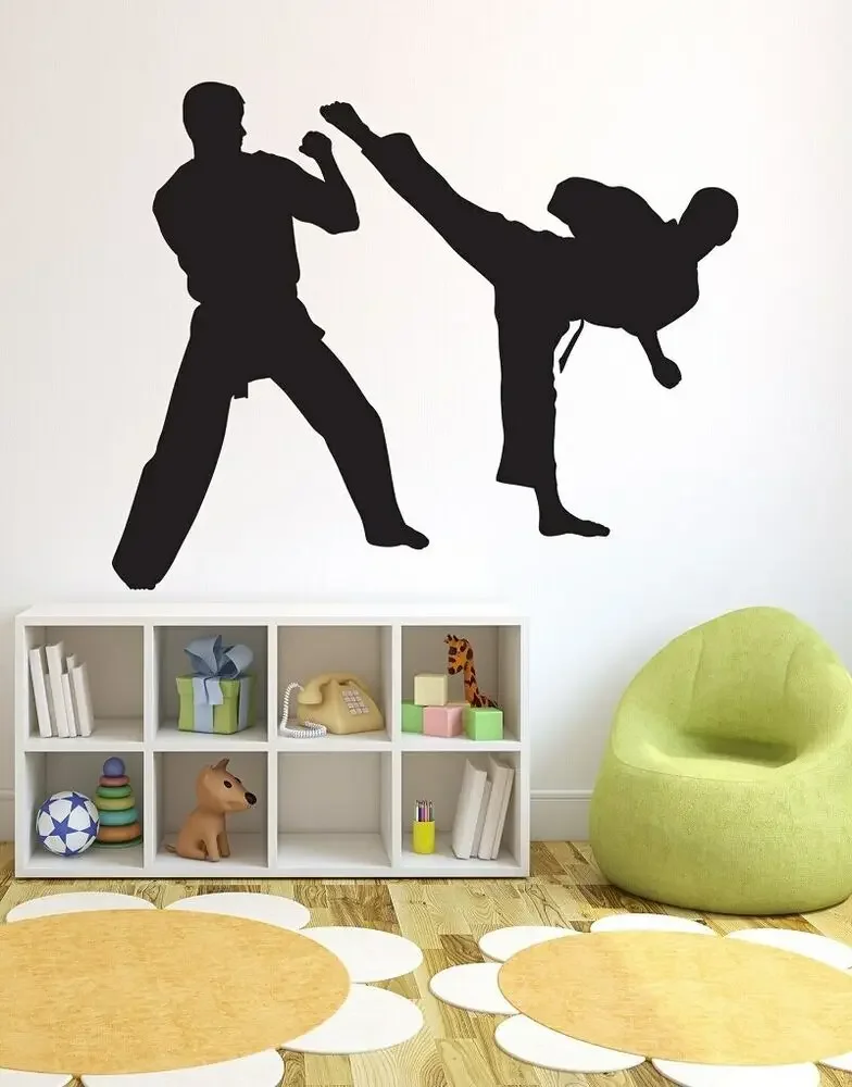 Autocollant mural en vinyle, karaté, Arts martiaux, décoration murale d'arts martiaux, Fan d'arts martiaux, autocollant mural pour chambre de garçon, QJ28