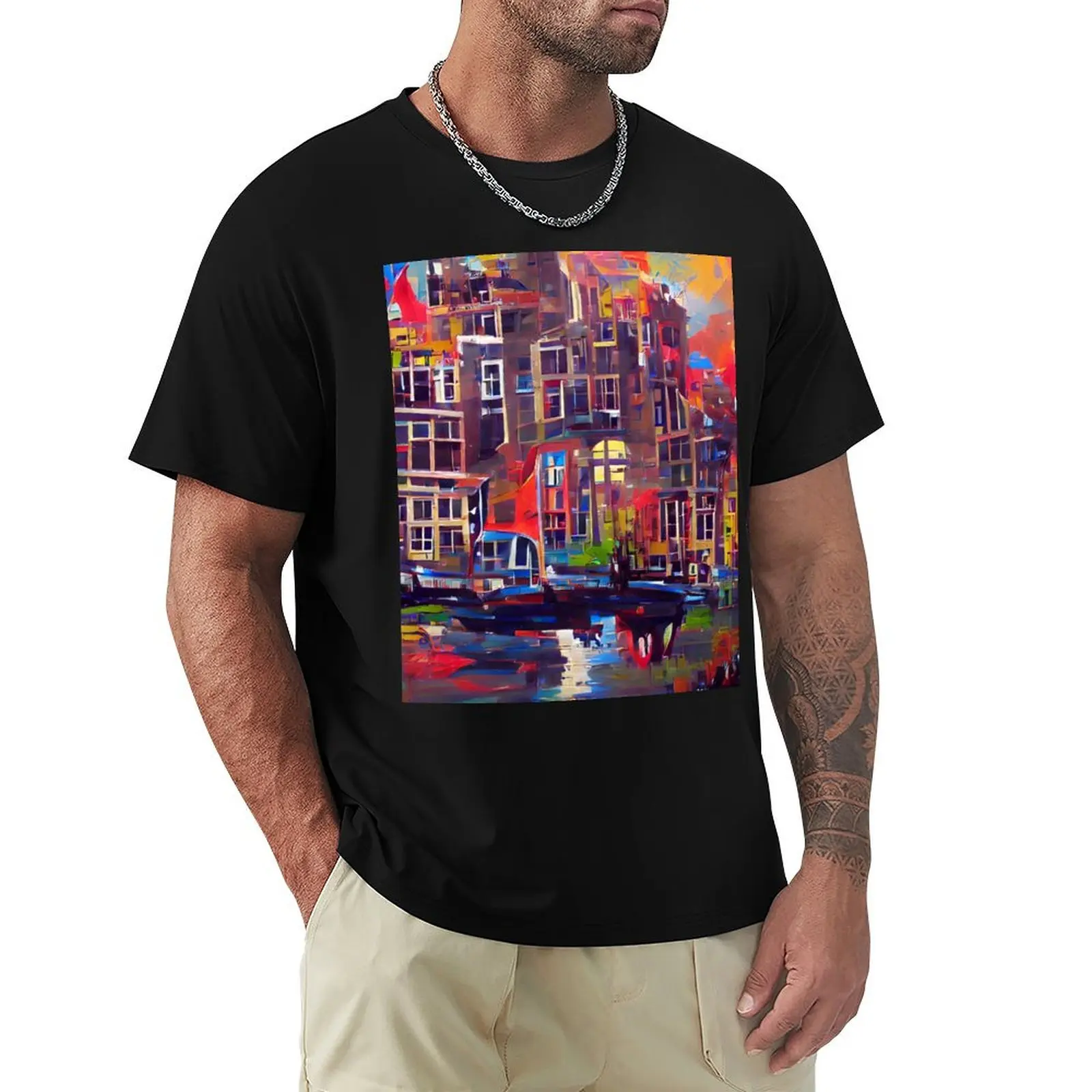 

Painted Sky City Artificial Inteligence Generated Art T-Shirt topping anime stuff mens white t shirts