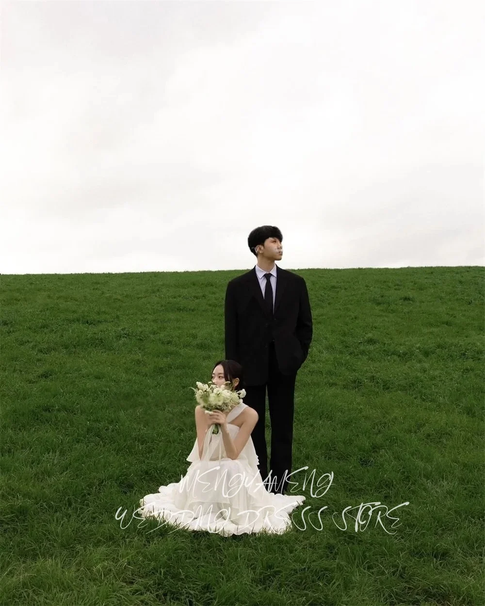 ZHUISHU 심플 홀터 A라인 웨딩드레스 한국 포토 촬영용 오간자 민소매 코르셋 브라이덜 가운 롱 티어드 맞춤형