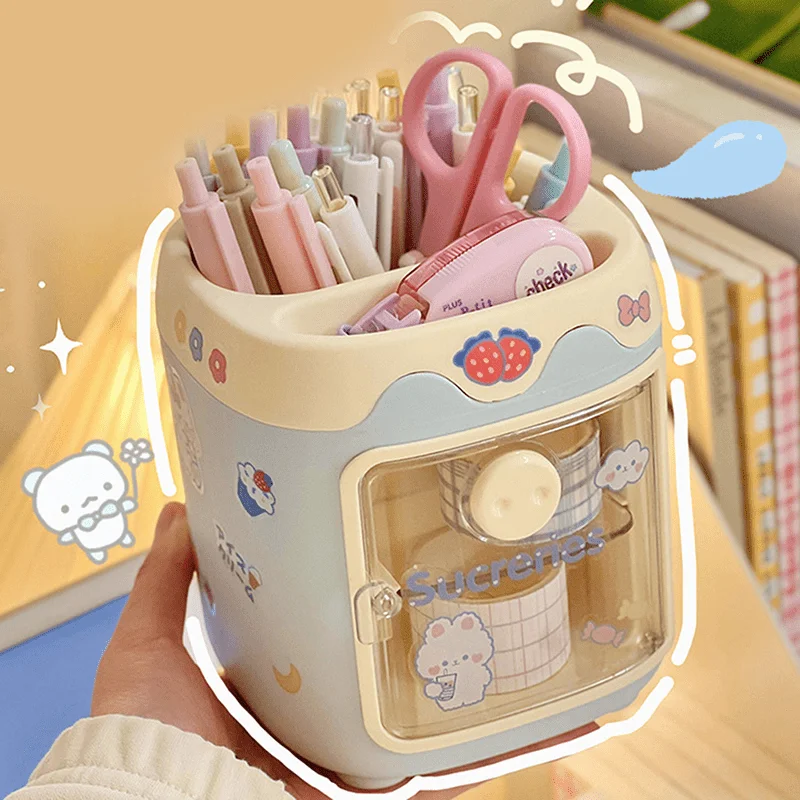 1PCS Pig Stationery Pen Holder with Random Stickers Sorting And Storage Box for Desk Organizer