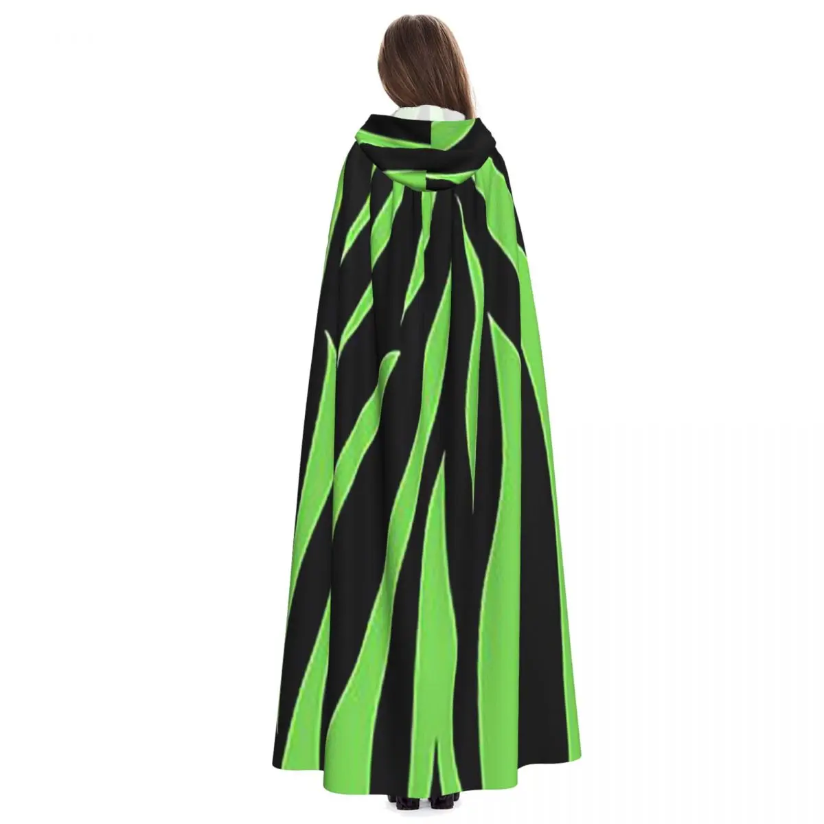 Mantello lungo con cappuccio verde con stampa zebrata Costume medievale da strega Mantello cosplay HalloweenVampiro Adulto unisex
