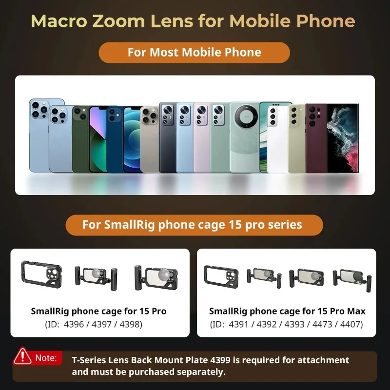 SmallRig 4588 75mm Macro Lens T-mount for iPhone Samsung Huawei Xiaomi Vivo Mobile Phone