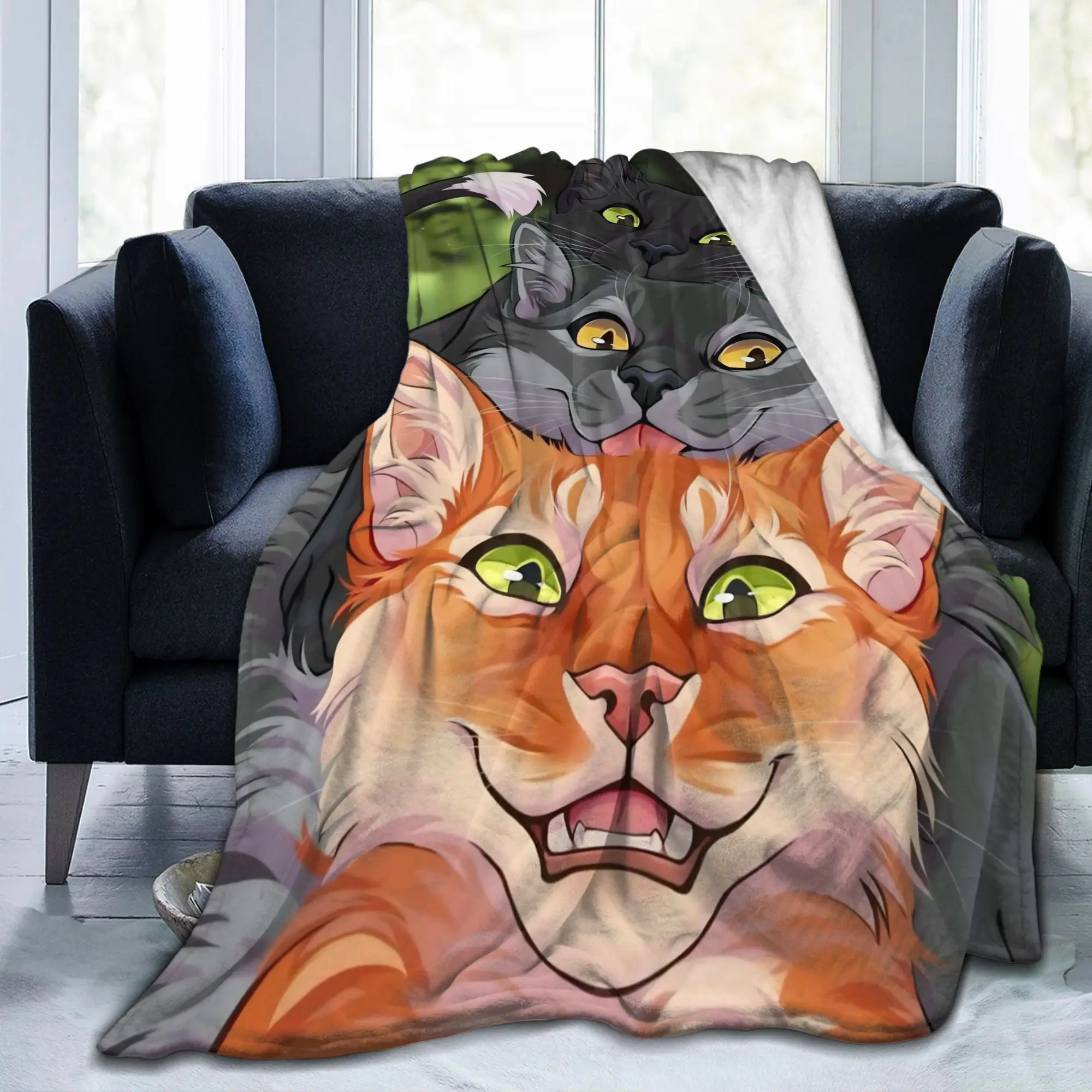 Warriors Fireheart Graystripe Cats Flannel Throw Blankets Ravenpaw for Bedspread Knitted Blanket Portable Multifunction Throws