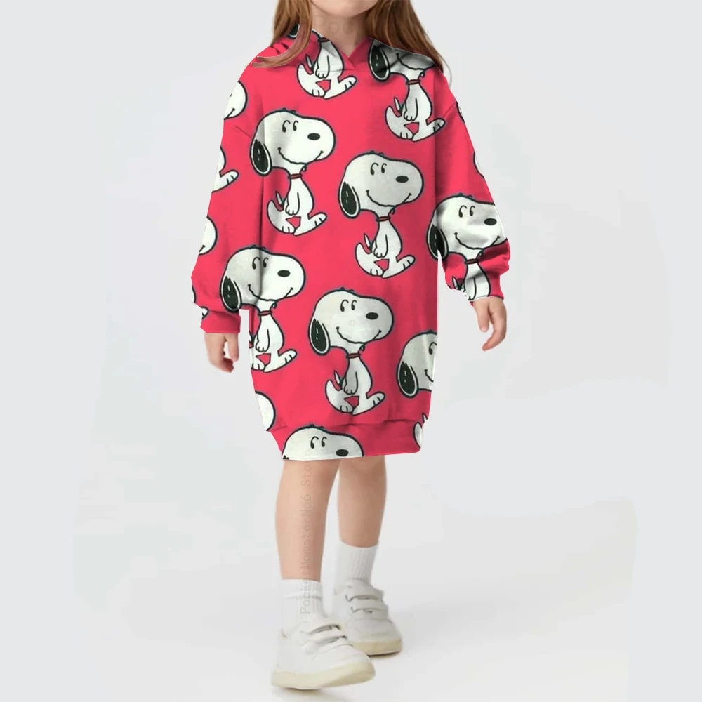 2024 New Disney Girls Loose and Comfortable Long Sleeve Hoodie Dress Snoopy Simple Autumn and Winter Hoodie Dress