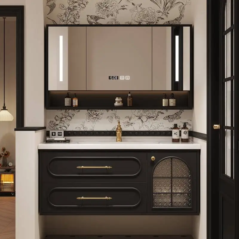 

Vintage Mirror Bathroom Cabinet Wall Wood Rustic Luxury Lavabo Bathroom Cabinet Drawers Glass Mobile Da Bagno Furniture For Home