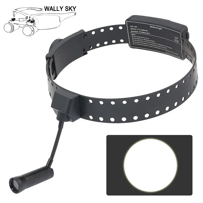 5W LED Headband Dental Headlight 50000 Lux Medical Helmet Headlamp Head Light Adjustable Brightness with Rechargeable Battery