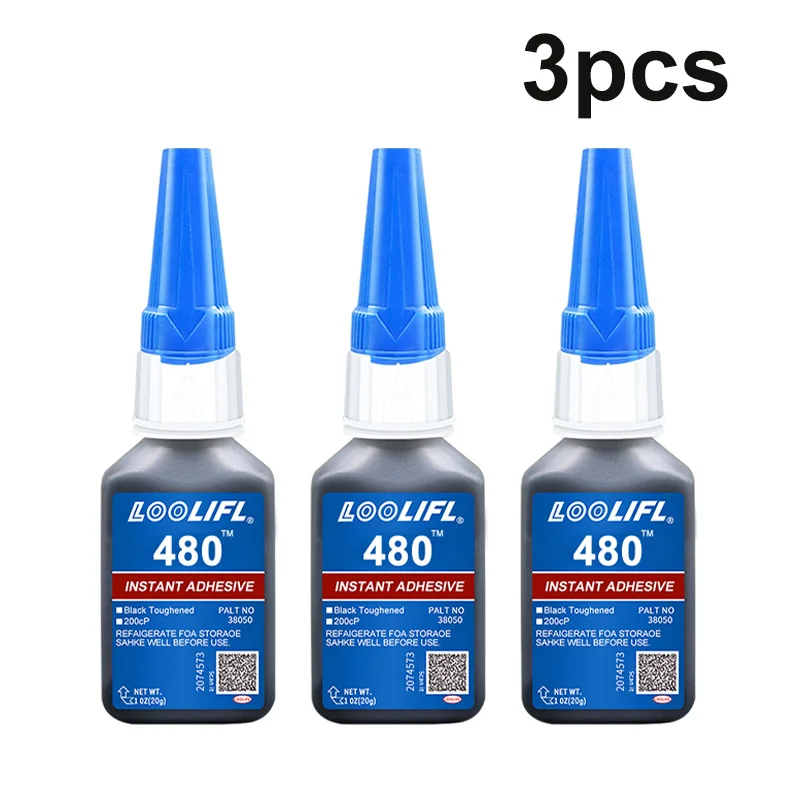 0,7oz-20gramm 480 Schwarzer, ultraschnell trocknender Cyanacrylat-Klebstoff für Kunststoff, Holz, Metall, Reifen, Gummischuhe und Reifenreparaturen, inklusive 1-25 Packungen Klebstofftuben