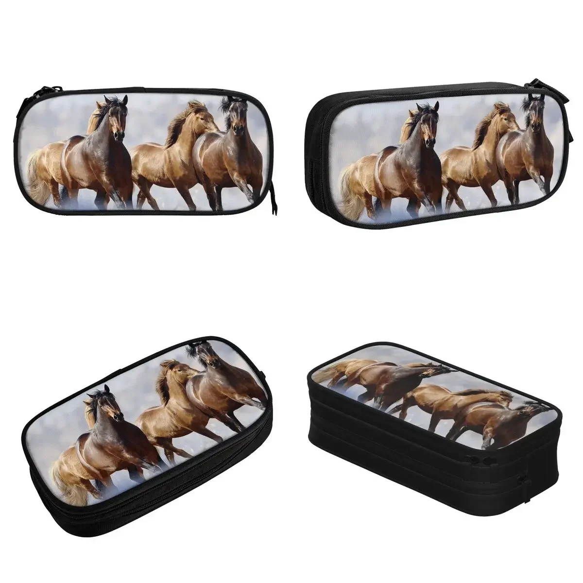 Wild Horse Running Pencil Case Galloping Animal Lovers Pencil Pouch Pen Holder Big Capacity Bag School Supplies Gifts Stationery