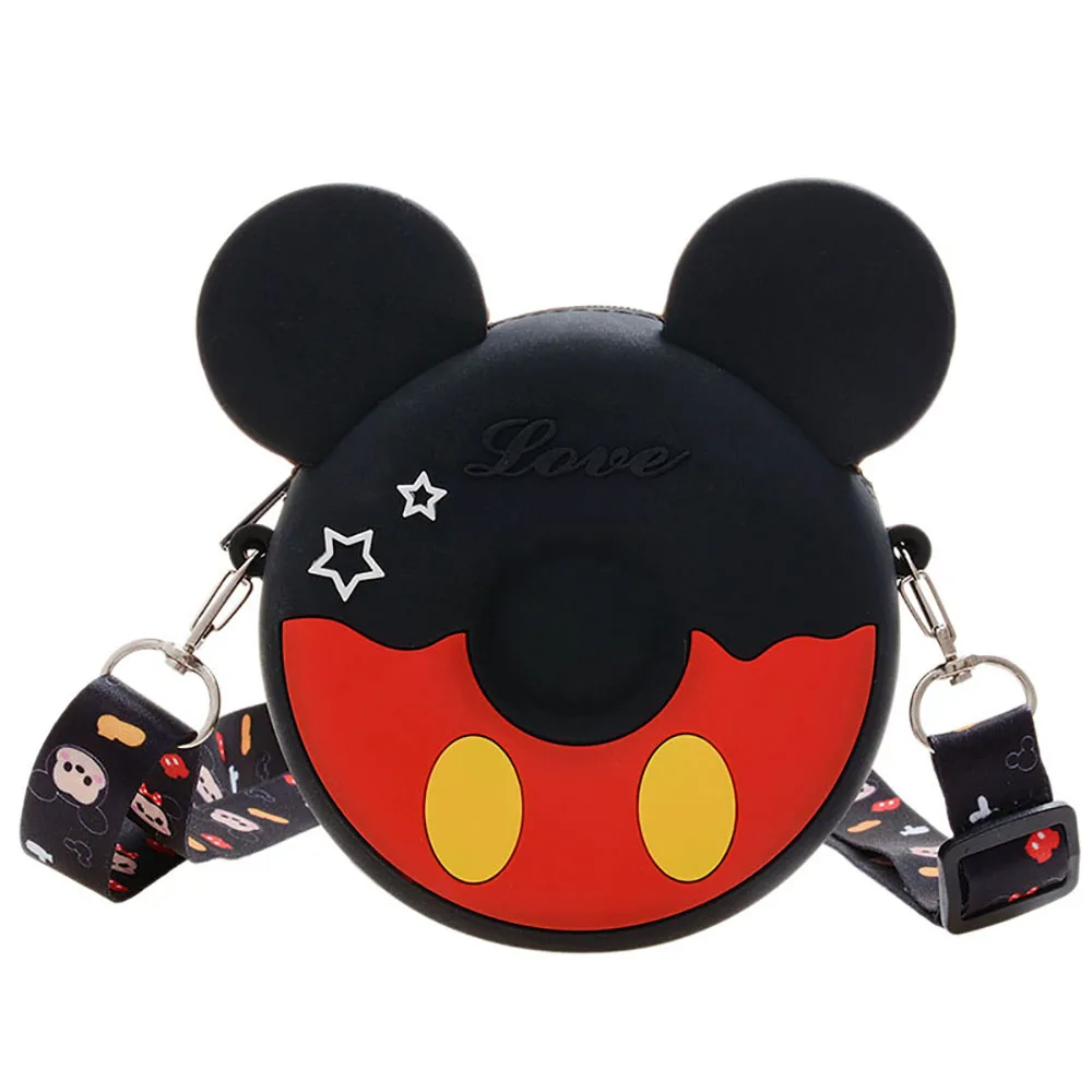 Disney-monedero de Mickey y Minnie para niños, cartera pequeña de dibujos animados, Mini bolso cruzado de hombro redondo, bolsillo de almacenamiento