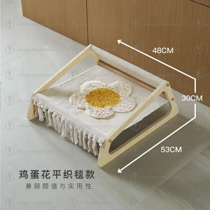 Egg Flower Cotton Hand-woven Cat Hammock Wooden Bed All-season Cat Nest Removable and Comfortable