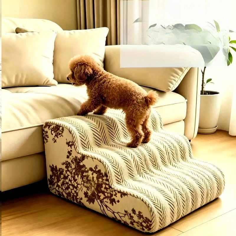 Ladder Dogs Pets Vertical Stripes Dogs Supplies Puppys Stairs Beside Sofa Beds Ramp for Dogs Protecting Pets Joint Safety Stairs