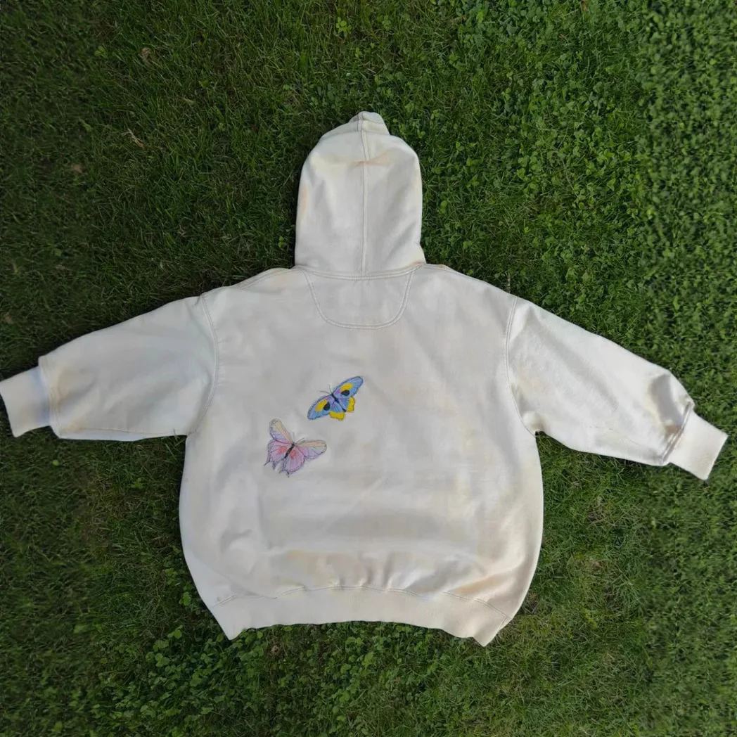 Street Hoodie Pocket Casual Women's Sportswear Fashionable Hoodie Butterfly Flower Embroidery Loose New Hoodie Autumn Clothing